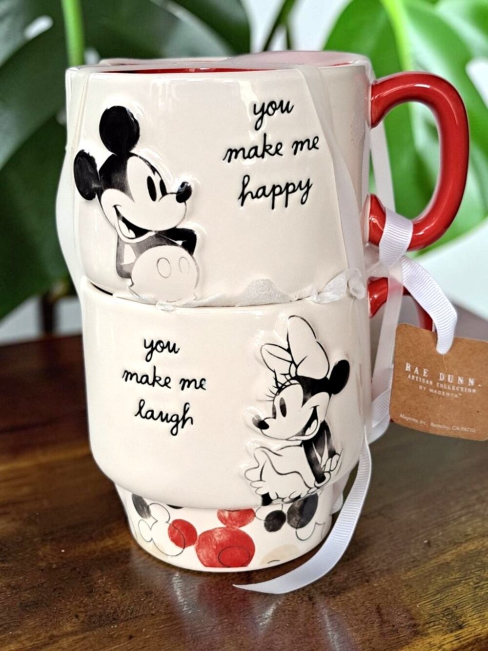 Rae Dunn Disney Mickey And Minnie Mouse Stackable Mug Set YOU MAKE ME HAPPY NEW